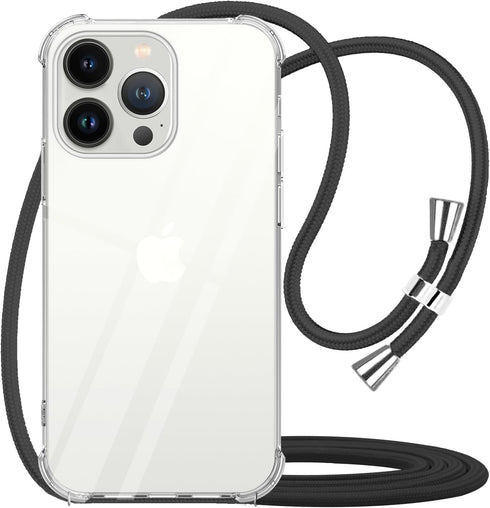 YESPURE for iPhone 13 Pro Max Clear Case Adjustable Shoulder Neck Lanyard Crossbody Strap Phone Cover Women Girls Soft Slim Bumper Shockproof Prot...