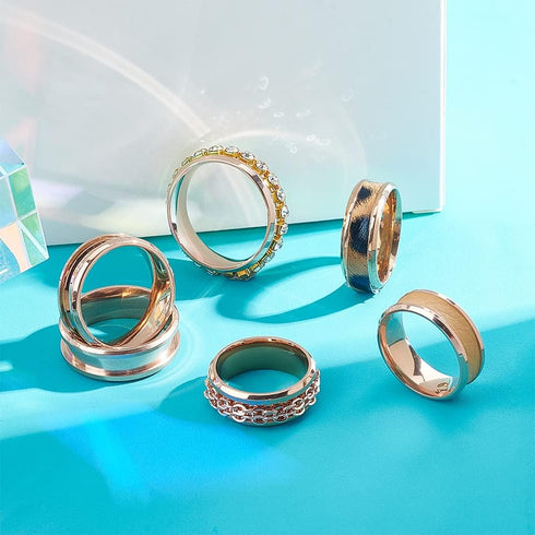 UNICRAFTALE 16pcs Rose Gold Blank Core Ring 8 Sizes Stainless Steel Finger Ring for Inlay Round Grooved Empty Ring Blanks with Velvet Pouches for ...