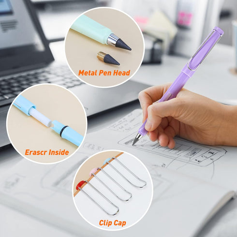 10 Pcs Everlasting Pencil Eternal Inkless Pencils with Pencil Case & 10 pcs Replacement Nibs,Reusable Infinite Pencil for Adult Artist Student...
