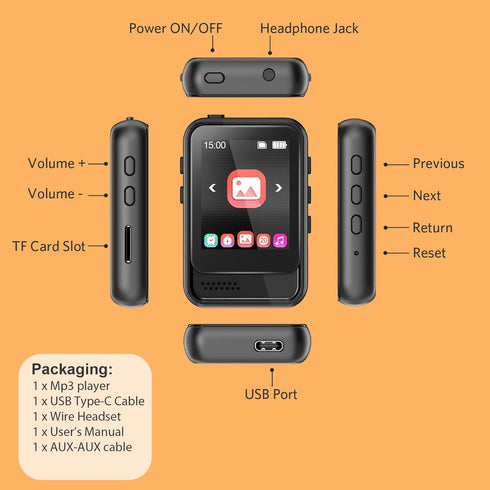 MP3 Player with Bluetooth,16GB Portable Music Player with Speaker and Micro SD Card Slot MP3 MP4 Player with FM Radio,Voice Recording,Earphone, fo...