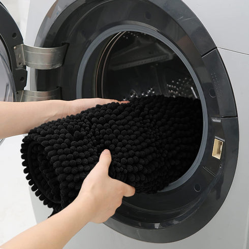 Striped Black Bathroom Rug Mat 20"x32" Ultra Soft, Non Slip Chenille Bath Rugs, Absorbent Plush Shaggy Bath Mats for Bathroom, Bedroom, Kitchen, S...