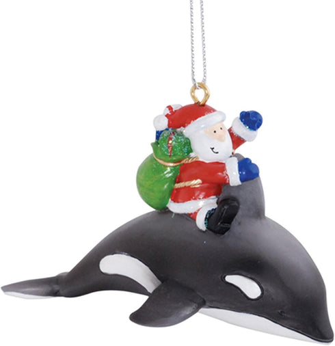 Santa Claus Riding Orca Whale Delivering Gifts Christmas Holiday Ornament...