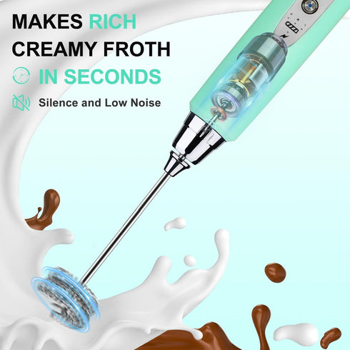 YUSWKO Baby Blue Handheld Milk Frother Wand for Coffee, Rechargeable Electric Whisk with 3 Heads 3 Speeds Drink Mixer Coffee Frother For Latte, Ca...