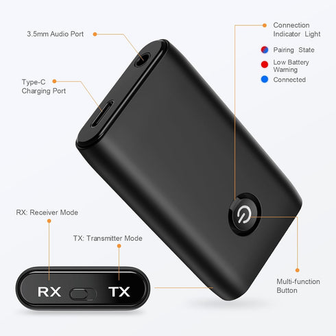 ?Upgraded? Aux Bluetooth 5.0 Adapter for Car, 2 in 1 Bluetooth Transmitter Receiver, Bluetooth Car Adapter for Hands-Free Call, 3.5mm Aux Bluetoot...