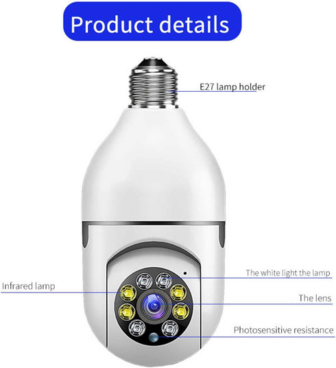 Light Bulb Security Camera,2.4Ghz & 5G WiFi Camera Light Bulb,2MP 1080P E27 Night Vision, Motion Detection,Two Way Talk,Alarm Notification,Securit...