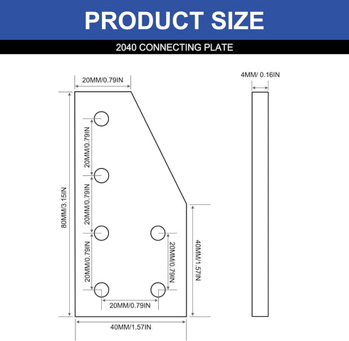 8pcs 2040 Aluminum Extrusion Joint Plate Connector Corner L Bracket 6-Hole 2040 V Slot Hardware T Slotted Accessories with T Nuts and Screws for A...