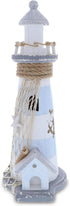 CoTa Global Moonlight Wooden Lighthouse Decor - Handcrafted Nautical Decor Light House with Fish Net Decoration and Cool Ocean Ornament Shells, Wo...