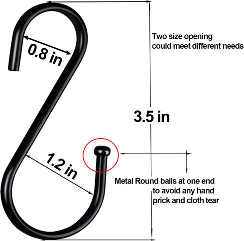 30 Pack Heavy Duty S Hooks - Black Metal S Shaped Hooks for Hanging Plants, Jeans, Jewelry, Purse, Pot, Pan, Cups, Towels, Bags, Closet Rod - 3.5 ...