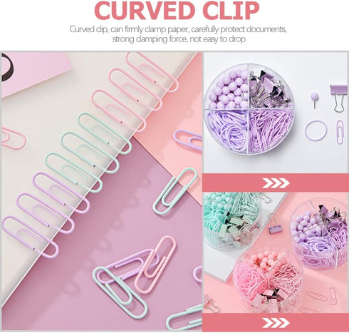 Push Pin Clips Office Decor Purple Office Supplies for Women Paper Clips Push Set Paperclips Thumb Tacks Rubber Bands Classroom Teacher Home Desk ...