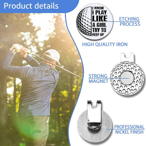 I Know I Play Like A Girl Try to Keep up Golf Ball Marker with Magnetic Hat Clip,Funny Golf Gift for Woman...