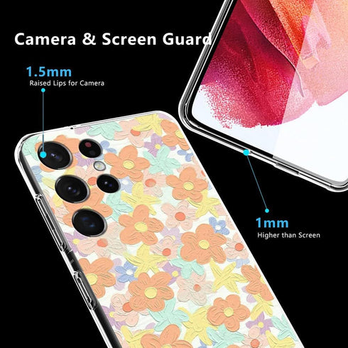 Compatible with Samsung Galaxy S23 Ultra Case, Indie Aesthetic Drawing Flower Daisy Hippie Colorful Floral Design Soft TPU Full Body Protection Co...