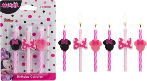 Disney's Minnie Mouse Birthday Cake Candles | 6 Birthday Candles for Cake Decorations, Pink Stripe Candles, Cake Toppers for Minnie Mouse Party...