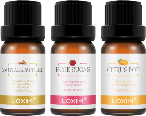 LOXIM Discovery Collection Essential Oil Set of 3 (Santal Sparkle, Rose Sugar, Citrus Pop) Fragrance Oils for Aromatherapy Diffuser, 100% Pure Nat...