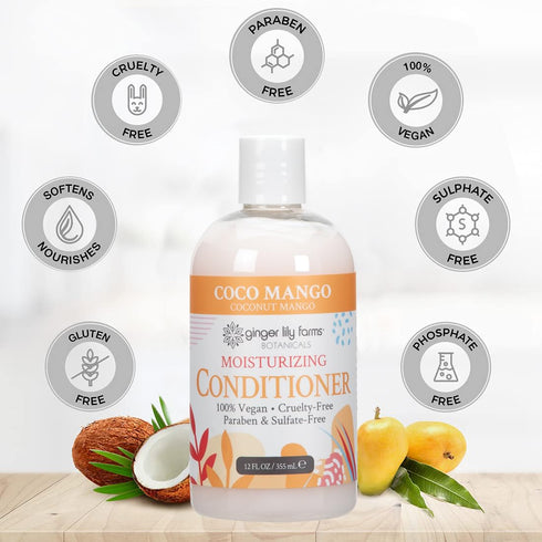 Ginger Lily Farms Botanicals Moisturizing Conditioner for Dry Hair, Coco Mango, 100% Vegan & Cruelty-Free, Coconut Mango Scent, 12 Fl Oz...