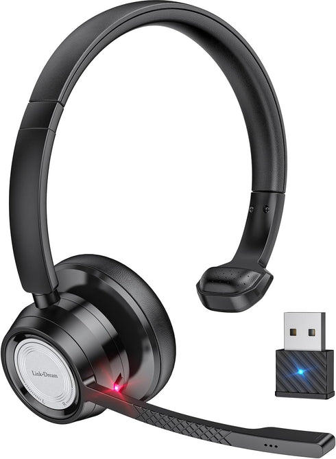 Link Dream Trucker Bluetooth Headset 20H Talktime Wireless Headset with 270°Rotatable Noise Cancelling Microphone USB Dongle for Online Meeting, O...
