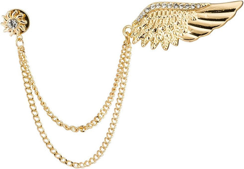 Knighthood Golden Stone Wing with Hanging Chain Brooch Golden...