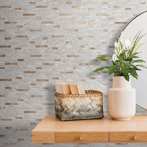 DICOFUN Marble Look Peel and Stick Backsplash Wall Tile, Light Brown PVC Kitchen Backsplash Peel and Stick...
