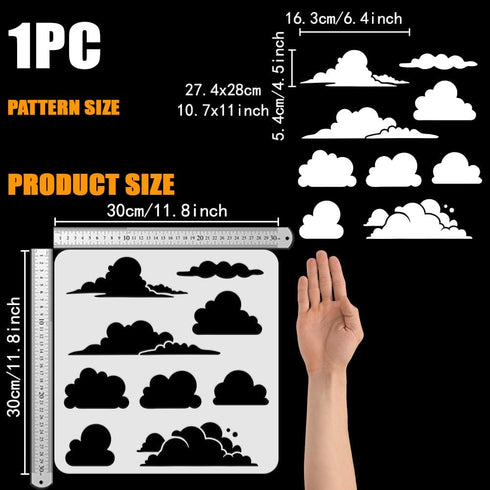 FINGERINSPIRE Clouds Painting Stencil 11.8x11.8inch Reusable 9 Styles Cloud Pattern Drawing Template DIY Art Clouds Theme Cartoon Clouds Decoratio...