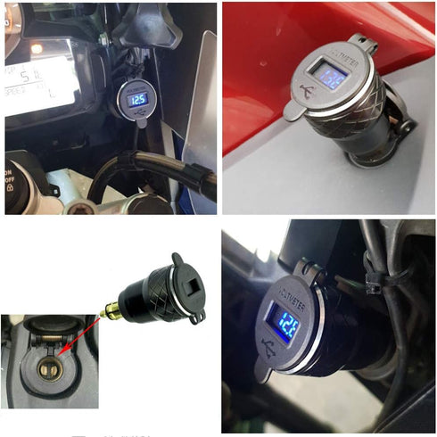 iMESTOU Aluminium DIN Hella USB Plug to Dual USB Charger Adapter with LED Voltmeter Waterproof for 12V/24V BMW Ducati Motorcycles......