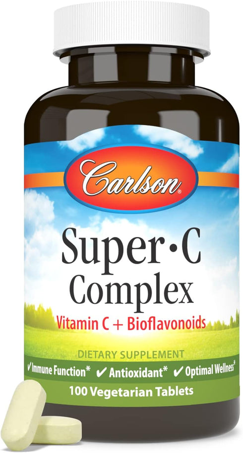 Carlson - Super-C Complex, Vitamin C + Bioflavonoids, Immune Function & Optimal Wellness, Antioxidant, 100 Vegetarian Tablets...
