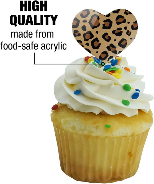 Leopard Print Animal Spots Heart Love Cupcake Picks Toppers Decoration Set of 6...
