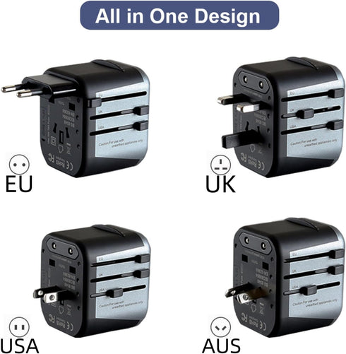 European Travel Plug Adapter, Black Universal Wall Charger with 2 USB A Ports 2.4A International Travel Adapter 5 Outlets LED Indicator for EU US ...