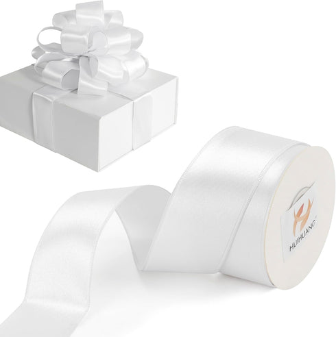 HUIHUANG White Satin Wired Ribbon 1-1/2 inch White Double-faced Satin Wire Ribbon for Bows Making, Wreaths, Gift Wrapping, Holiday Home Decor, Cra...