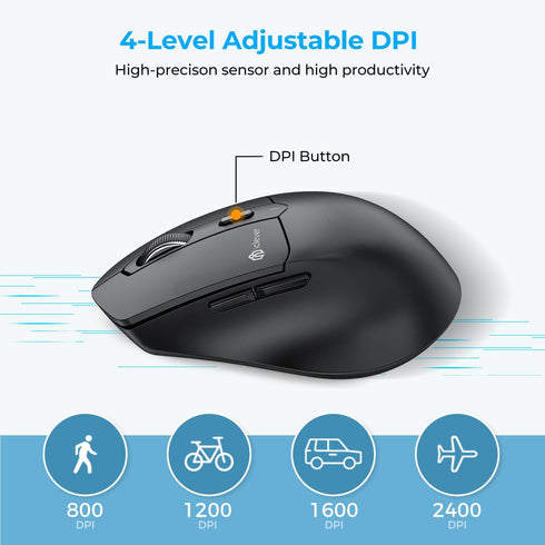 iClever Bluetooth Mouse, MD360 Wireless Ergonomic Mouse with Mouse Jiggle, Rechargeable Computer Mouse for Multi Devices(BT+2.4Ghz Connection), 4 ...