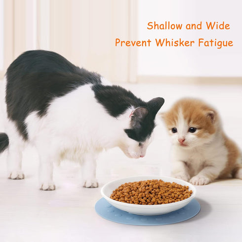 Dorakitten Ceramic Cat Food Plates for Wet Food, Wide Bowls to Stress Relief of Whisker Fatigue Cat Dishes, Shallow Bowls for Kittens and Small An...