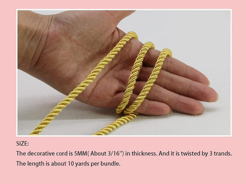U Pick 10yds 5mm Decorative Twisted Satin Polyester Twine Cord Rope String Thread Shiny Cord Choker Thread (07:Yellow)...
