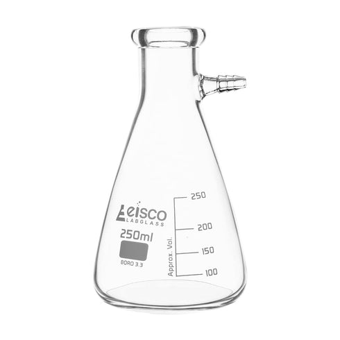 EISCO Filtering Flask, 250mL - Borosilicate Glass - Conical Shape, with Integral Side Arm - White Graduations...