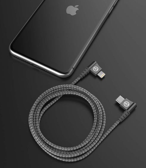 GALVANOX Right Angle Lightning to USB-C Cable (Apple MFi Certified) Braided iPhone Charger L-Shape Cord for Fast Charging iPhone 12/13/14 Pro Max/...