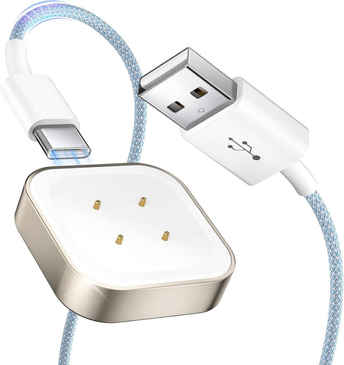 NEWDERY Charger Cable for Fitbit Sense/Versa 3/Sense 2/Versa 4 & Pixel Watch 2, Premium Nylon Braided USB C Charging Dock, Durable Replacement Mag...