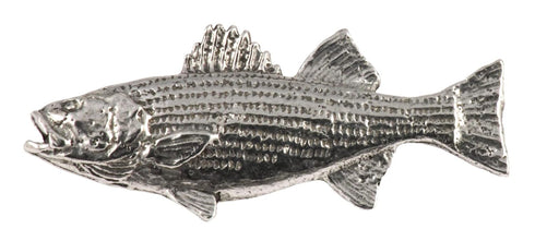 Striped Bass Fish Pin, Large, Pewter, Lapel, Hat, Pins, Brooch, Brooches, Jewelry, Gift, Handmade in the USA, 200 Fish Designs Available. S050 (An...