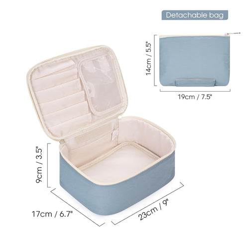 Narwey Travel Makeup Bag Large Cosmetic Bag Make up Case Organizer for Women (Greyish Blue)...