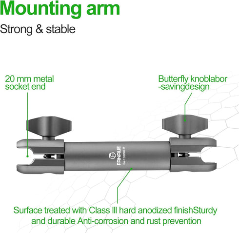 FANAUE Double Socket Arm 15cm Arm Compatible Mount 0.78" Ball Components, Aluminum Construction - Fits 20mm Attachment Ball and Dash Mount (DA-150...