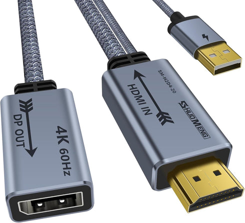 HDMI to Displayport Adapter 4K@60Hz, 2K@120Hz, 1080P@165Hz, HDMI Male Source to DisplayPort Female Monitor Cable, HDMI to DP with USB power cable ...