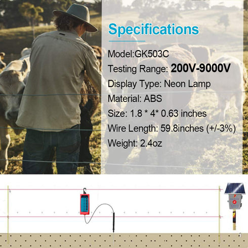 ALLOSUN GK503C NEON Fence Electric Voltage Tester Max 9000V, red...