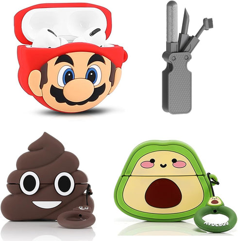 (3Pack) Case for AirPods Pro 2nd/1st Generation with Cleaning kit, XMBYGY Cute Skin Design Silicone Cartoon Charging Case Protective Covers with K...