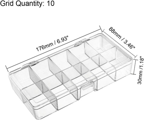 uxcell Component Storage Box - Plastic Fixed 10 Grids Clear White 176x88x30mm...