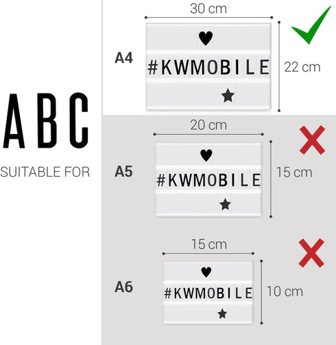 kwmobile Cinema Light Box Letters A4 Size - 105 Pieces Black Replacement Letters for Sign Letters Numbers and Symbols...