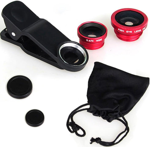 KINGMAS 3 in 1 Universal Fish Eye & Macro Clip Camera Lens Kit for iPad iPhone 7 6 5 Samsung BlackBerry HTC and Most Smartphones (Red)......