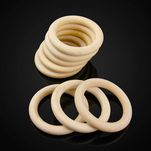 20 Pieces 70mm Wooden Rings, Natural Unfinished Solid Wooden Rings for Craft DIY, Jewelry Making...