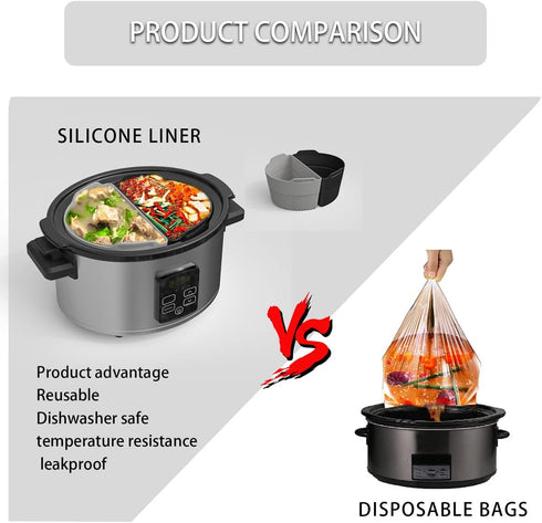 Slow Cooker Liners?Cook Two Things at Once and Easy Clean?Crock Pot Divider?Suitable for 6-8QT Crock?Silicone Crock Pot Liners Oval (2)...