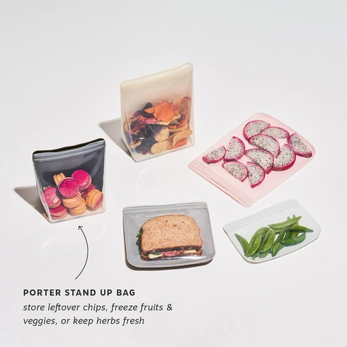 W&P Porter Silicone Reusable Storage Bag, Sandwich (36oz Stand-Up), Blush, Food Storage Container, Microwave and Dishwasher Safe, Easy Cleaning, 1...