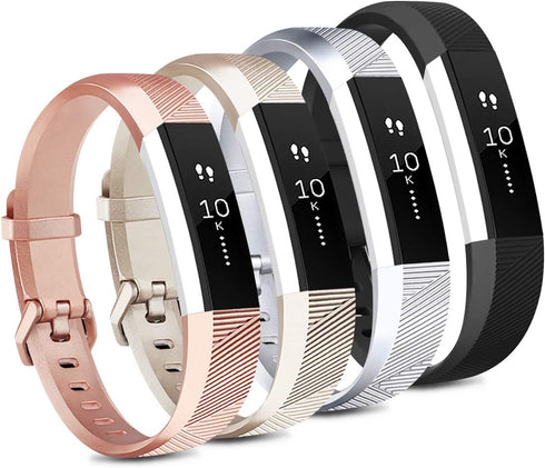 Tobfit 4 Pack Bands Compatible with Fitbit Alta/Alta HR Bands, Soft Sport Silicone Replacement Wristbands for Women Men (Large, Black/Champagne Go...
