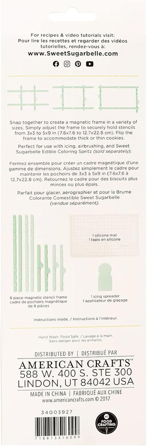 Sweet Sugarbelle Stencil Snap Holds Stencils from 3x3 to 5x9 Inches, includes Magnetic Frame, Silicone Mat, & Icing Spreader, Baking, Cooking, Coo...