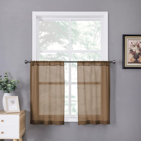 Tollpiz Sheer Tier Curtain Linen Textured Half Kitchen Curtains Sheer Light Filtering Rod Pocket Voile Small Curtains for Bathroom, 25 x 36 inches...