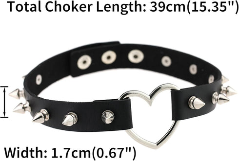 Multicolor Simulated Leather PU Black-tone/Silver-tone Heart Ring Rivet Spiked Necklace Neckband Choker...