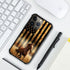 DJSOK Case Compatible with iPhone 14 Plus, Classic Wood Grain American Flag Horse case for iPhone 14 Plus for Man Boys Girls Dual Layer Shockproof...